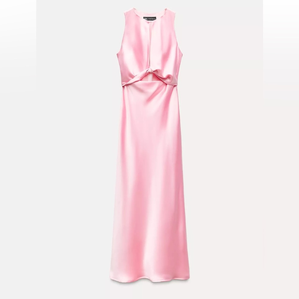 Elegant Pink Satin Effect Midi Dress